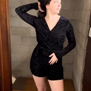 Anthropologie romper | black velvet floral saylor